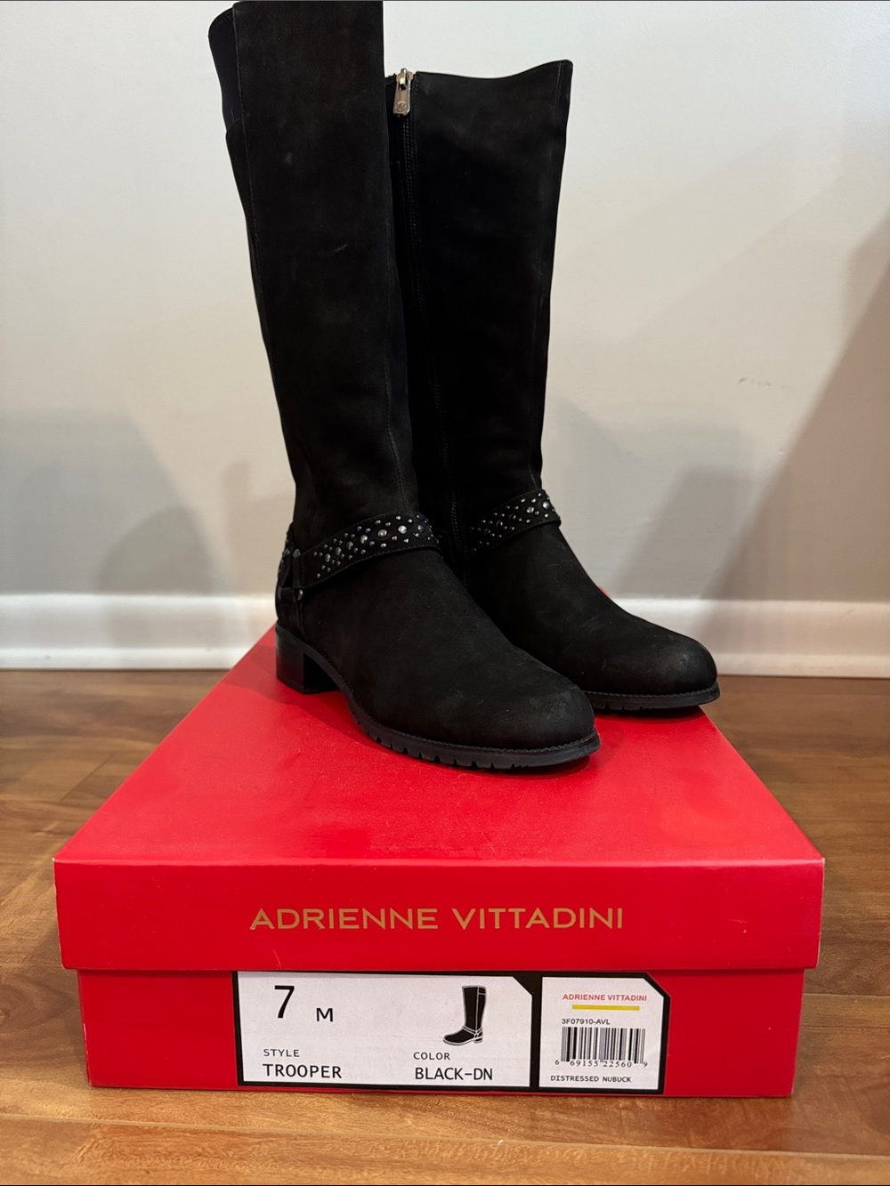 Adrienne Vittadini Black Over-the-Knee Studded Strap Boots